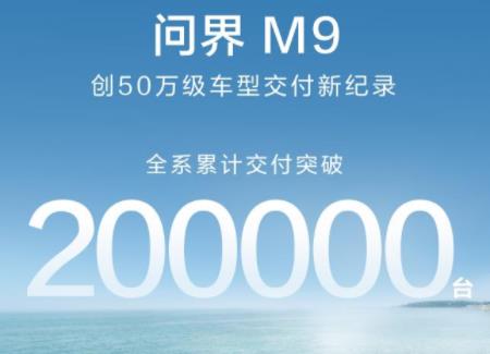 创50万级车型交付新纪录，问界M9交付突破20万辆